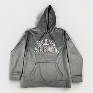 Mens Under Armour Loose Fit‎ Pullover Spell out Logo Hoodie Gray Size Medium